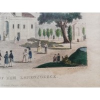 Kościół w Lorenzberge. Grafika ręcznie kolorowana akwarelą. Poł. XIX w.